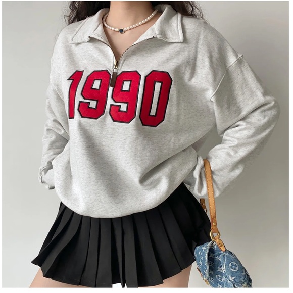 Ampersand Avenue 100% cotton 1990s Half Zip Pullover Heather grey size small - Picture 3 of 9